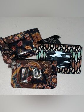 3 Vera Bradley ID keepers Brown, Black & Teal Paisley and Geometric